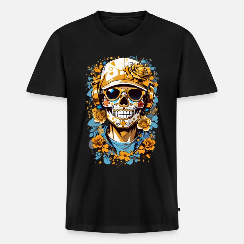 Zucker Schädel - Männer Premium Bio T-Shirt mit V-Ausschnitt - Schwarz