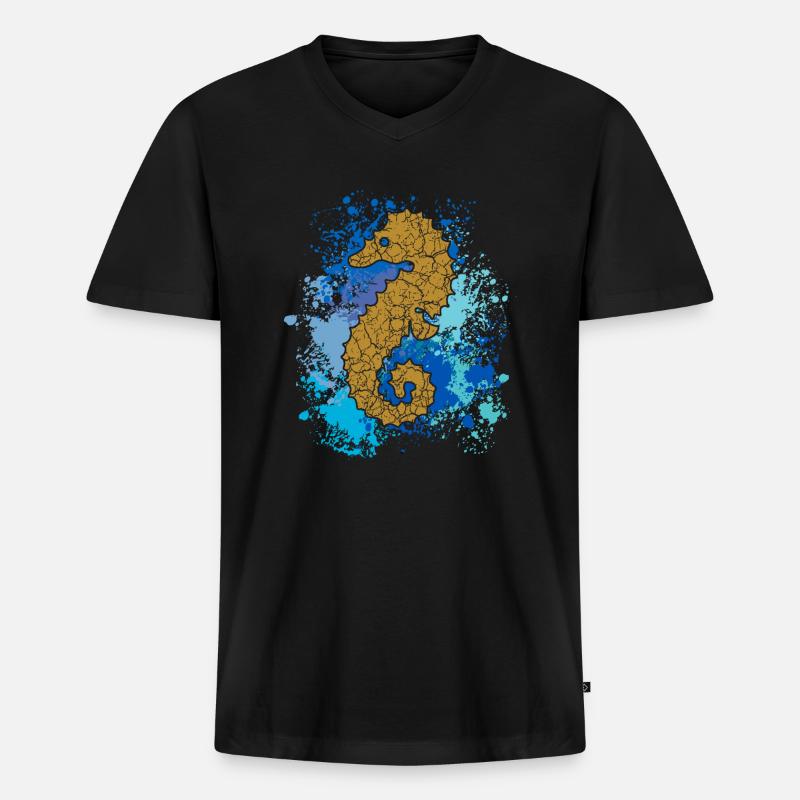 Seepferd | Seepferdchen | Hippocampus - Männer Premium Bio T-Shirt mit V-Ausschnitt - Schwarz