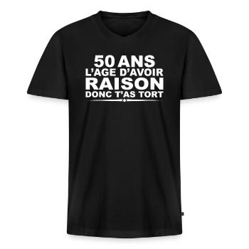 50 ans | Humour Cadeau D’anniversaire 50 ans - T-shirt encolure en V Premium bio Homme - noir - Devant - Nico (187cm)