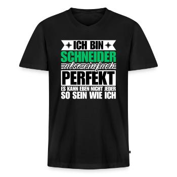 Perfekter Schneider - Männer Premium Bio T-Shirt mit V-Ausschnitt - Schwarz - Vorne - Nico (187cm)