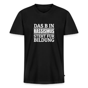 Menschenrechte schützen Gegen Hass und Rassismus - Männer Premium Bio T-Shirt mit V-Ausschnitt - Schwarz - Vorne - Nico (187cm)