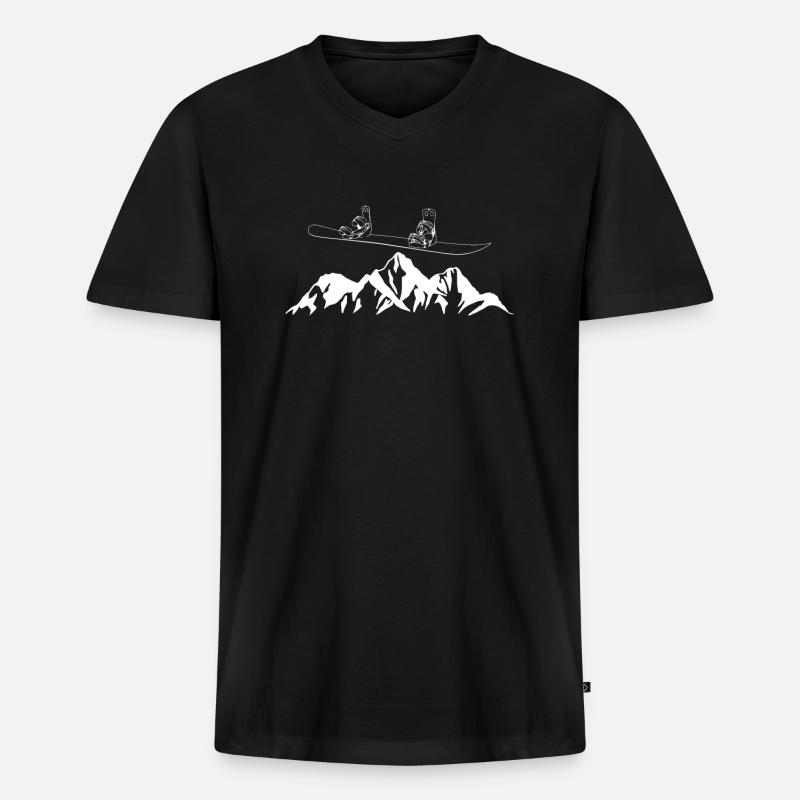 Berge Snowboarder Geschenk - Männer Premium Bio T-Shirt mit V-Ausschnitt - Schwarz