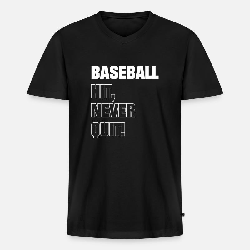 Baseball Hit Never Quit! - Männer Premium Bio T-Shirt mit V-Ausschnitt - Schwarz