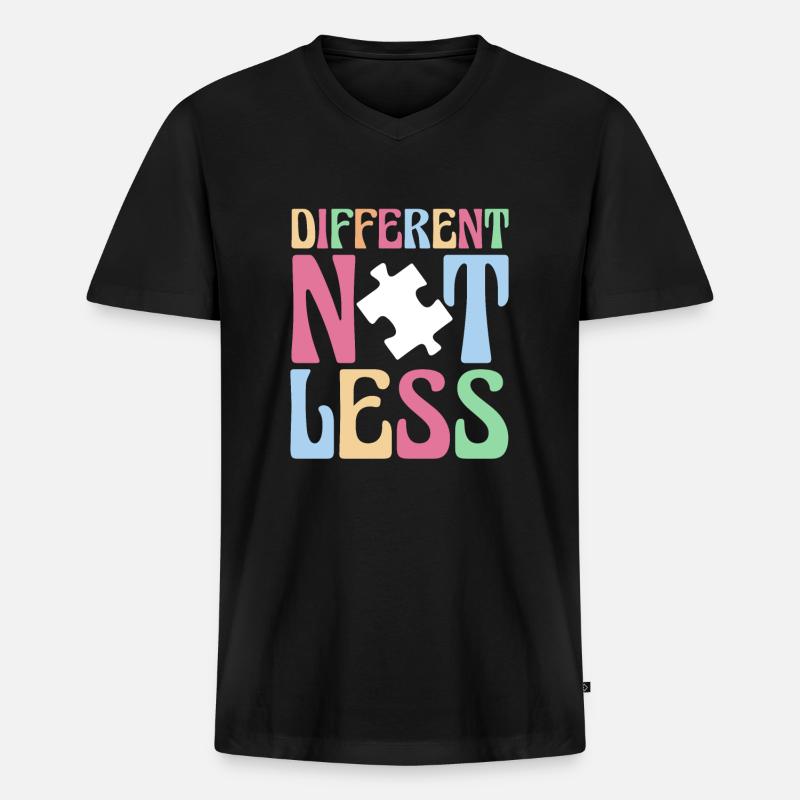 Different Not Less Autismus Shirt - Männer Premium Bio T-Shirt mit V-Ausschnitt - Schwarz