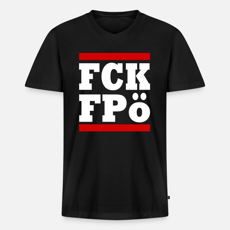 Fck fpö - Männer Premium Bio T-Shirt mit V-Ausschnitt - Schwarz