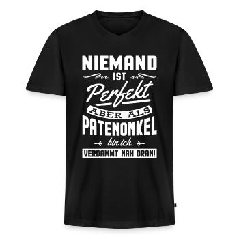 Nicht perfekt aber als Patenonkel bin ich nah dran - Männer Premium Bio T-Shirt mit V-Ausschnitt - Schwarz - Vorne - Nico (187cm)