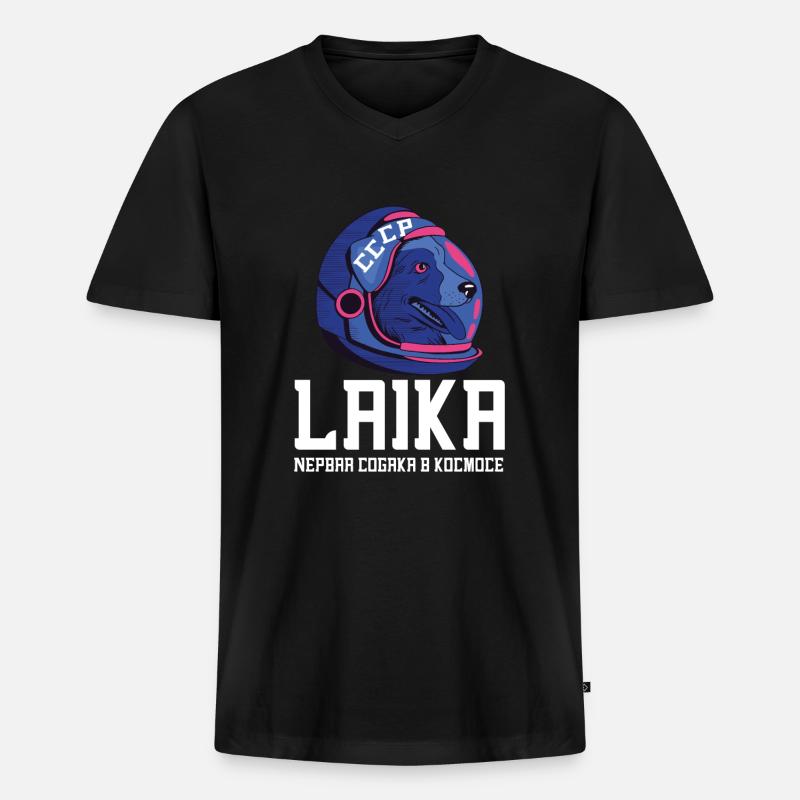 Sputnik Weltraum Design - Männer Premium Bio T-Shirt mit V-Ausschnitt - Schwarz