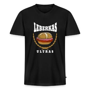 Leberkas Ultras - Männer Premium Bio T-Shirt mit V-Ausschnitt - Schwarz - Vorne - Nico (187cm)
