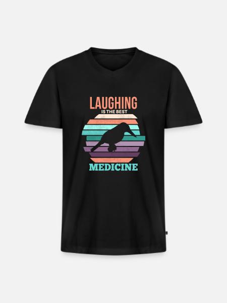 Witzige Kookaburra Vogel Illustration - Männer Premium Bio T-Shirt mit V-Ausschnitt - Schwarz