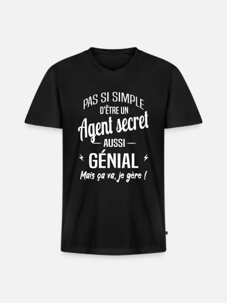 Agent secret - T-shirt encolure en V Premium bio Homme - noir