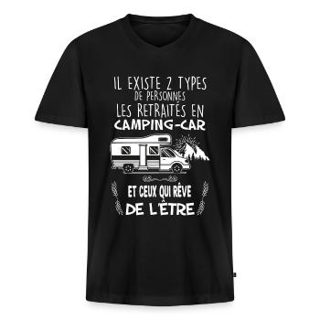 Camping-car retraités camping - T-shirt encolure en V Premium bio Homme - noir - Devant - Nico (187cm)