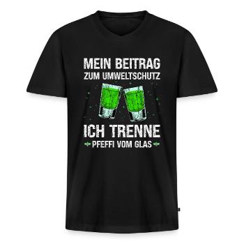 Pfeffi Umwelt Pfefferminz Likör Saufen JGA - Männer Premium Bio T-Shirt mit V-Ausschnitt - Schwarz - Vorne - Nico (187cm)