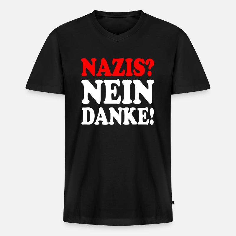 Nazis nein danke - Männer Premium Bio T-Shirt mit V-Ausschnitt - Schwarz