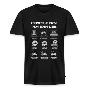 Tracteur Humour Agriculteur Paysan Fermier - T-shirt encolure en V Premium bio Homme - noir - Devant - Nico (187cm)