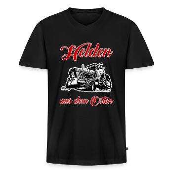 Helden aus dem Osten - Männer Premium Bio T-Shirt mit V-Ausschnitt - Schwarz - Vorne - Nico (187cm)