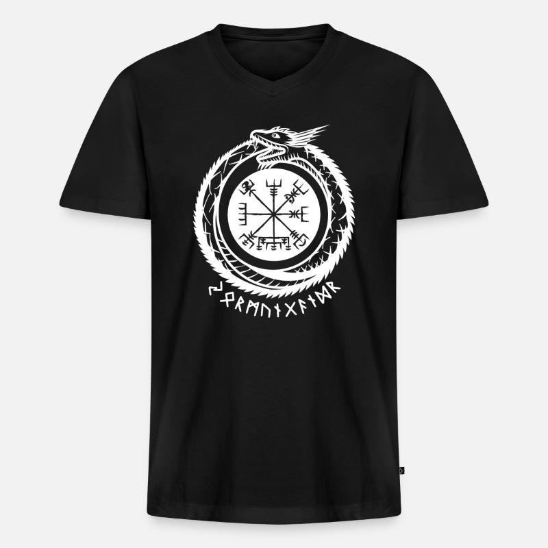 Jörmungandr mit Wikinger Kompass - Männer Premium Bio T-Shirt mit V-Ausschnitt - Schwarz