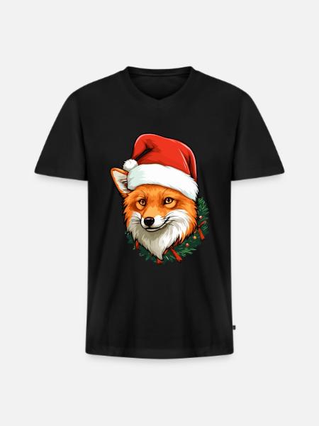 Ræv Jul Ræve Vinterdyr Skov Dyr - Premium økologisk T-shirt med V-hals til mænd - sort