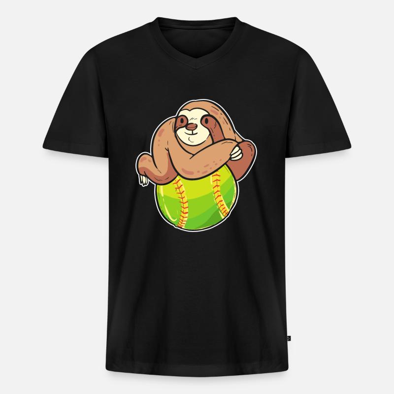 Softball Softball-Spieler - Männer Premium Bio T-Shirt mit V-Ausschnitt - Schwarz