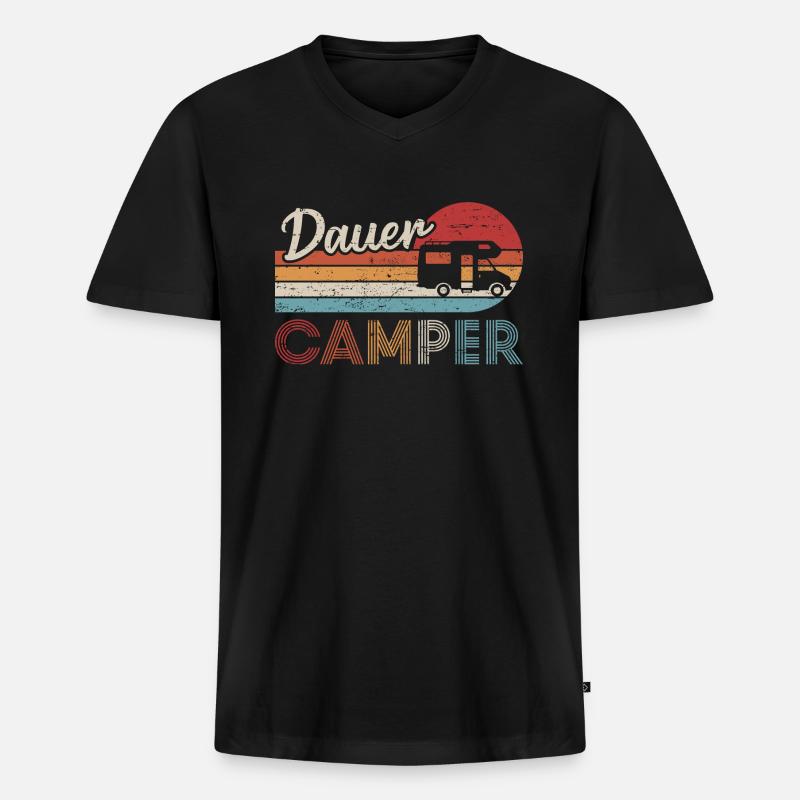 Camping Retro Dauercamper Wohnmobil - Männer Premium Bio T-Shirt mit V-Ausschnitt - Schwarz