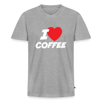 Ich liebe Kaffee - Männer Premium Bio T-Shirt mit V-Ausschnitt - Grau meliert - Vorne