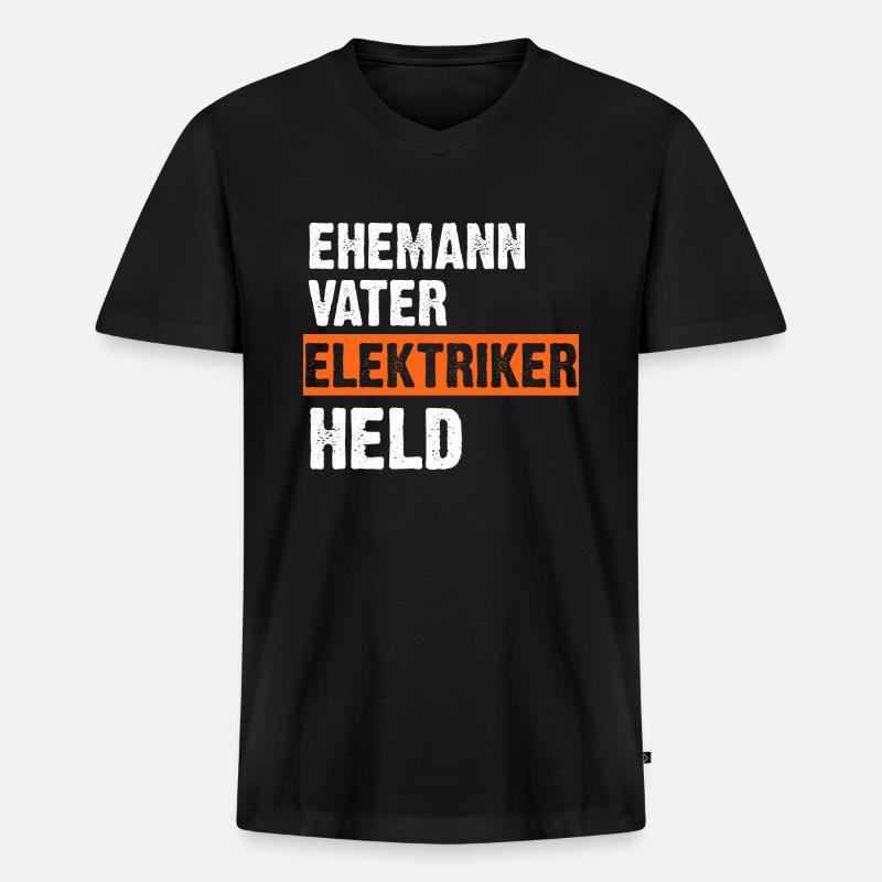 Ehemann Vater Elektriker Held - Männer Premium Bio T-Shirt mit V-Ausschnitt - Schwarz