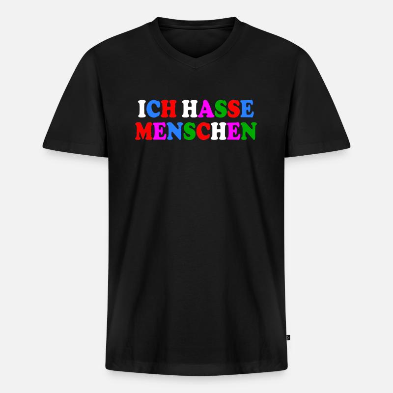 Ich hasse menschen - Männer Premium Bio T-Shirt mit V-Ausschnitt - Schwarz