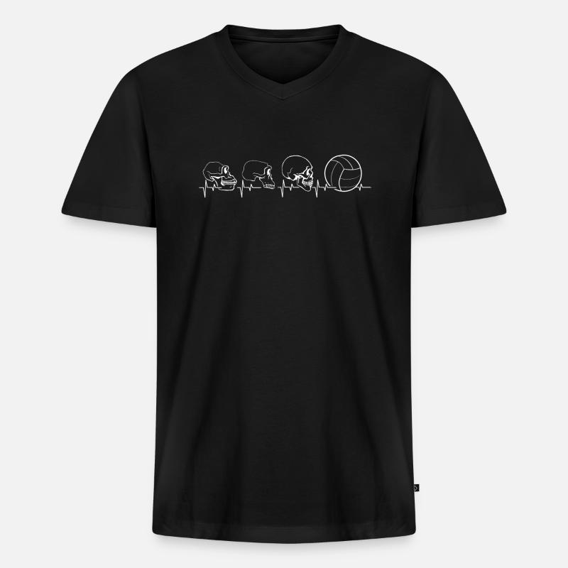 Volleyball Evolution Herzschlag Volleyballer - Männer Premium Bio T-Shirt mit V-Ausschnitt - Schwarz