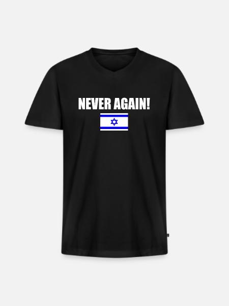 Never again - israel - Men's Premium Organic T-shirt with V-neck - black