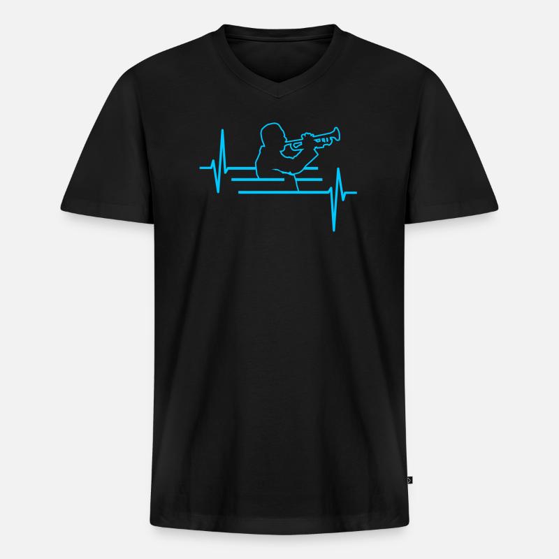 Trompete Trompeter Herzschlag - Männer Premium Bio T-Shirt mit V-Ausschnitt - Schwarz