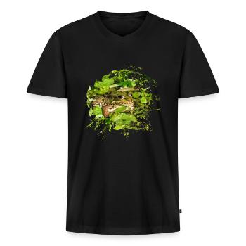Sei mutig und kein schreckhafter Frosch - Männer Premium Bio T-Shirt mit V-Ausschnitt - Schwarz - Vorne - Nico (187cm)