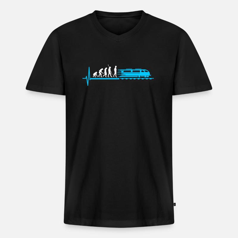 Zug Evolution Eisenbahn - Männer Premium Bio T-Shirt mit V-Ausschnitt - Schwarz