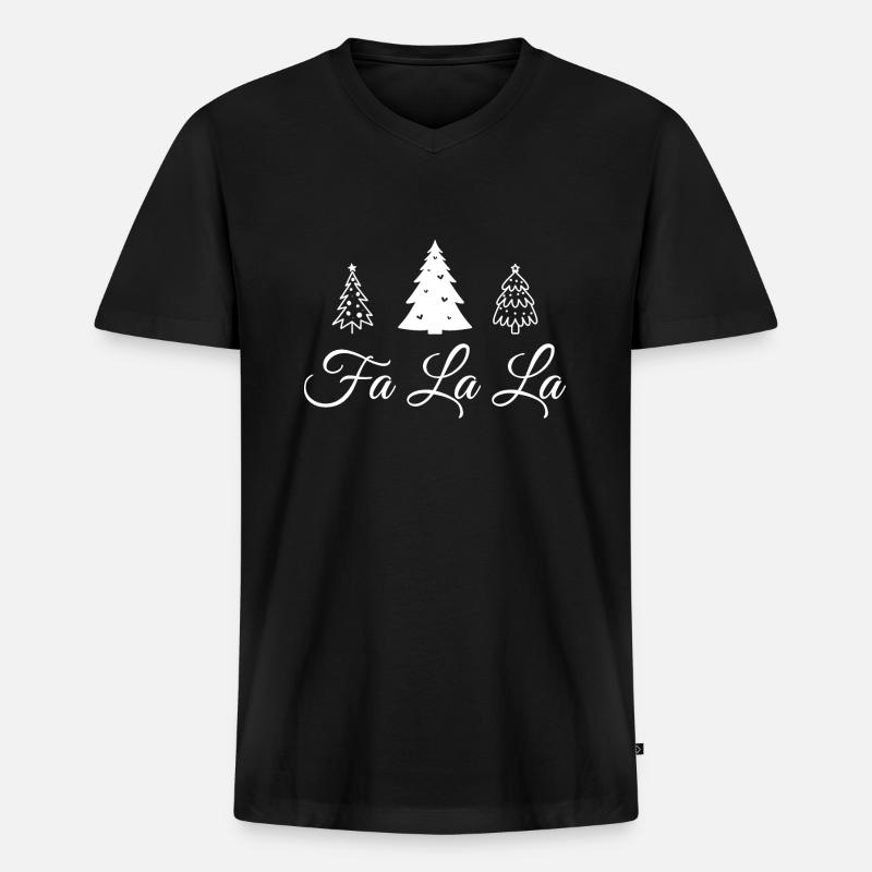 Weihnachtsbäume Fa la la - Männer Premium Bio T-Shirt mit V-Ausschnitt - Schwarz