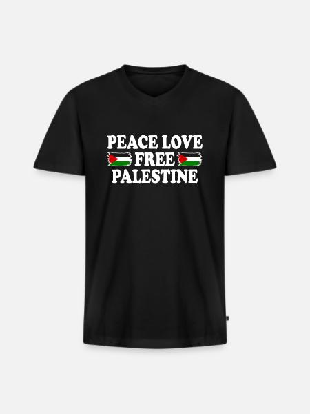 Peace love Free palestine - Men's Premium Organic T-shirt with V-neck - black