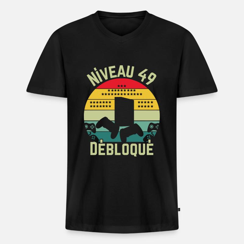 Level 49 freigeschaltet - Männer Premium Bio T-Shirt mit V-Ausschnitt - Schwarz