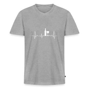 Weinflasche Weinglas Wein Herzschlag EKG Trinken - T-shirt encolure en V Premium bio Homme - gris chiné - Devant