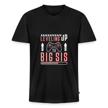 Niveau op Big Sister Gamer Søskende Sis - Premium økologisk T-shirt med V-hals til mænd - sort - Foran - Nico (187cm)