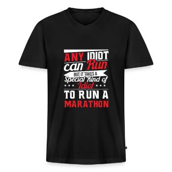 Marathonloper Marathon Idiot Runner Grappig zeggen - Mannen Premium Bio T-shirt met V-hals - zwart - Voor - Nico (187cm)