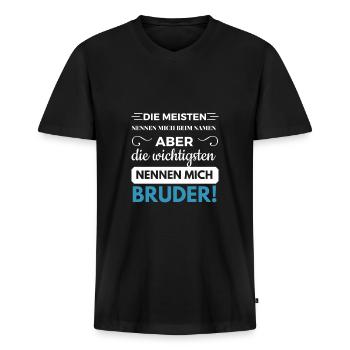 Bruderherz Bruder Familie Spruch Geschwister Brudi - Männer Premium Bio T-Shirt mit V-Ausschnitt - Schwarz - Vorne - Nico (187cm)