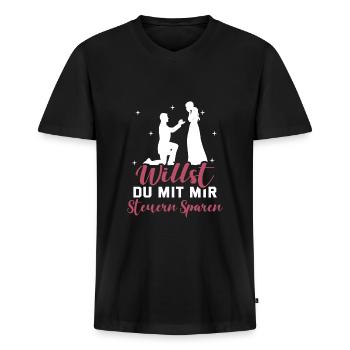 Heiratsantrag Willst Du Mit Mir Steuern Sparen Hei - Männer Premium Bio T-Shirt mit V-Ausschnitt - Schwarz - Vorne - Nico (187cm)