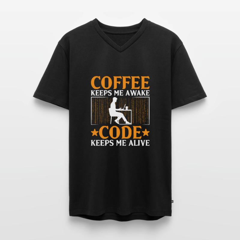 Kaffee-Codierung Programmierer Programmierer Entwickler Nerd Coff Männer Premium Bio T-Shirt mit V-Ausschnitt