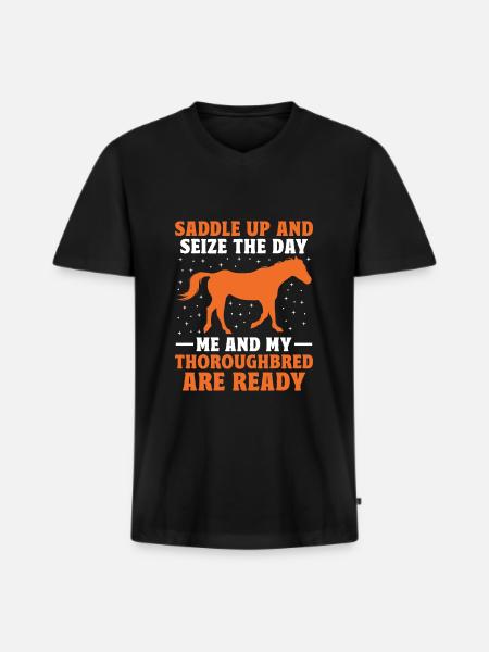 Vollblut Pferderennen Reiten Reiterpferde - Männer Premium Bio T-Shirt mit V-Ausschnitt - Schwarz