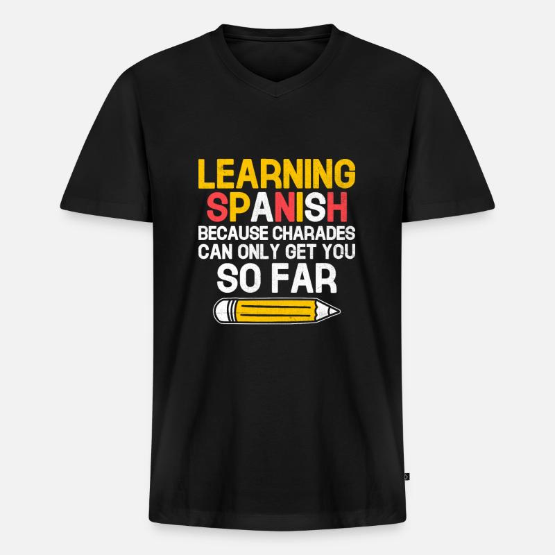 Fremdsprachenlehrer Schule Sprachlehrer - Männer Premium Bio T-Shirt mit V-Ausschnitt - Schwarz