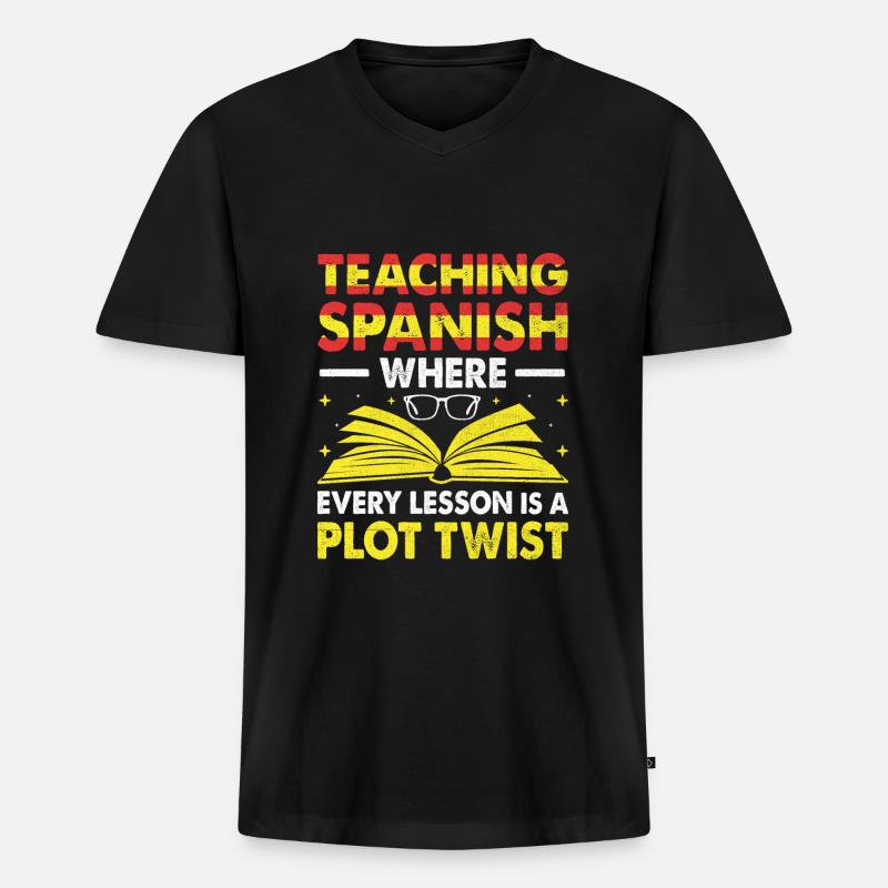 Fremdsprachenlehrer Schule Sprachlehrer - Männer Premium Bio T-Shirt mit V-Ausschnitt - Schwarz