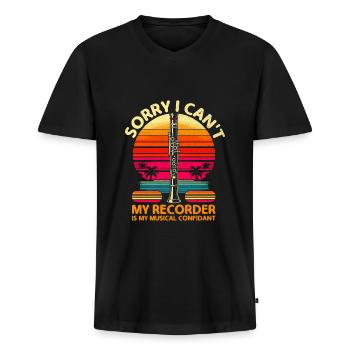 Tut mir leid, ich kann nicht, mein Blockflöte ist mein musikalischer Vertrauter - Männer Premium Bio T-Shirt mit V-Ausschnitt - Schwarz - Vorne - Nico (187cm)