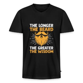 Je länger der Bart, desto größer die Weisheit Gesichtsbehandlung - Männer Premium Bio T-Shirt mit V-Ausschnitt - Schwarz - Vorne - Nico (187cm)