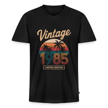 Limitade edition 1985 - Men's Premium Organic T-shirt with V-neck - black - Front - Nico (187cm)