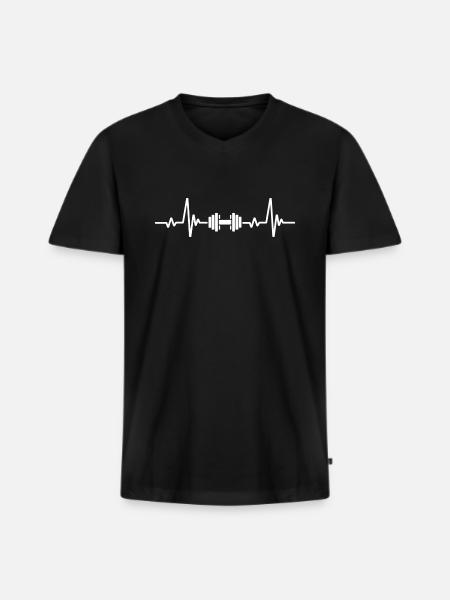 Weightlifting Heartbeat - Men's Premium Organic T-shirt with V-neck - black