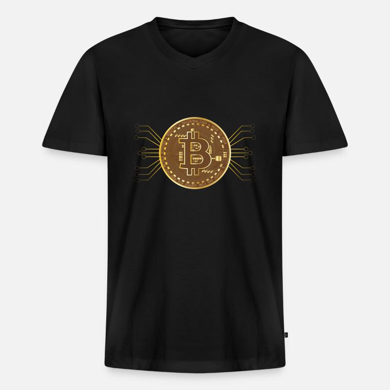 Bitcoin - Computer Logo - Männer Premium Bio T-Shirt mit V-Ausschnitt - Schwarz