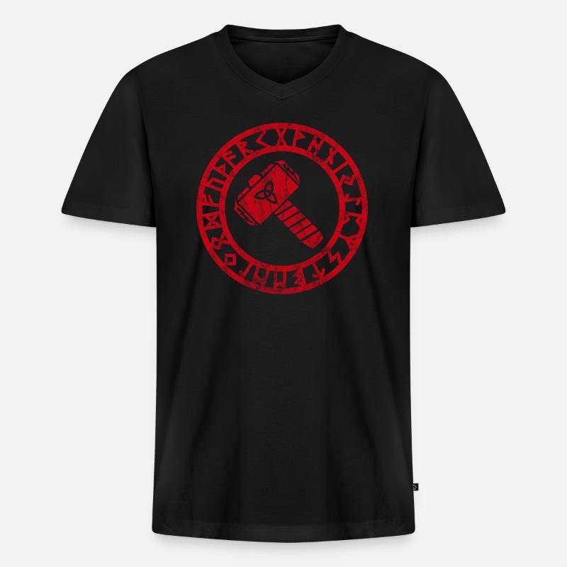 Thors Hammer - Männer Premium Bio T-Shirt mit V-Ausschnitt - Schwarz