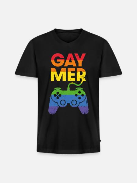 Gaymer - Men's Premium Organic T-shirt with V-neck - black